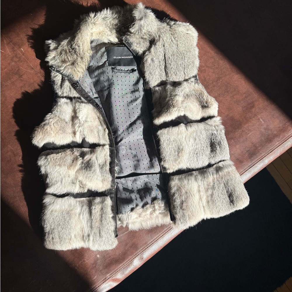 XS Rabbit Fur Vest, Club Monaco in Black and Cream